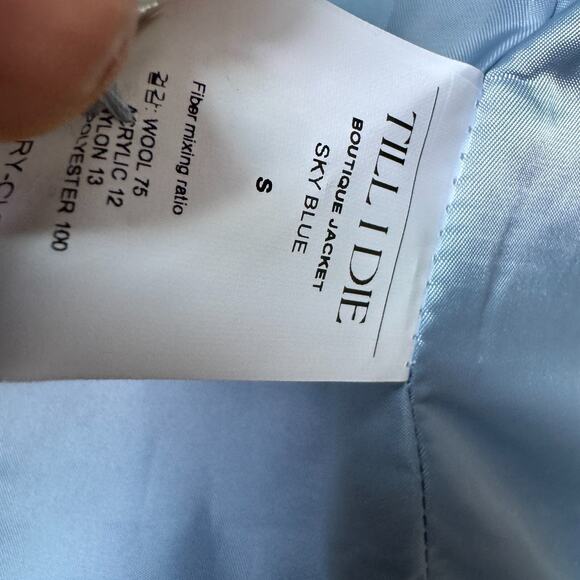 Till I Die Collarless Tweed Wool Jacket Blazer Blue S Korean Designer NWT - Picture 6 of 11